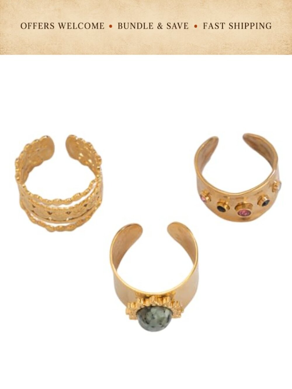 Gold Crystal Stacking Ring Set Adjustable Stackable Knuckle Rings